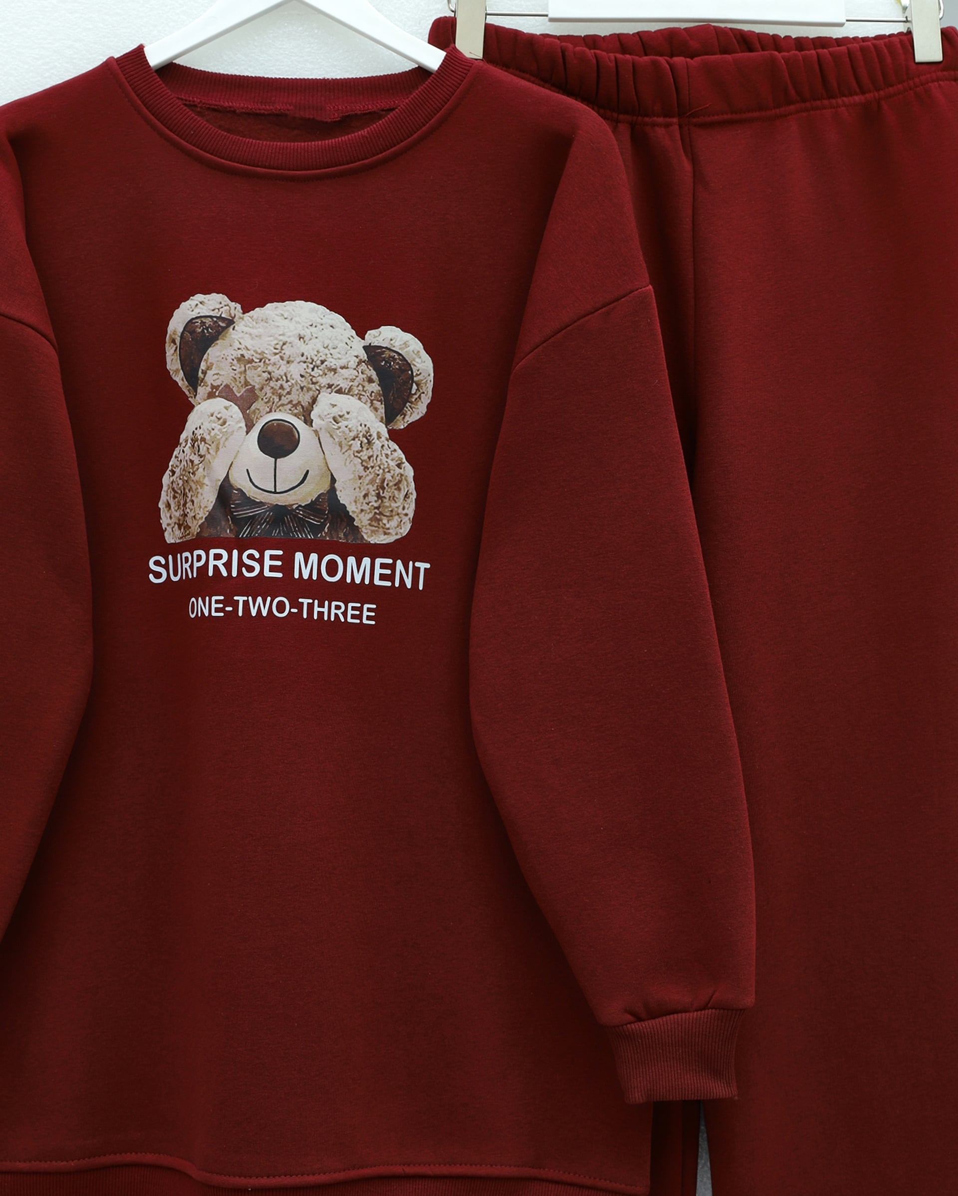 Teddy Bear Print Brushed 3-Thread Sweat Set - Burgundy - Podyumplus - by Peralane - photo 4