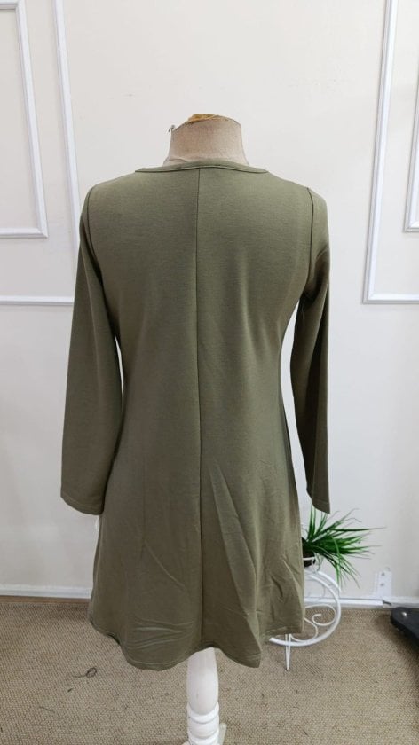 Women's Long Sleeve V-Neck Two-Tone Viscose Short Dress - Janes - by Peralane - photo 6