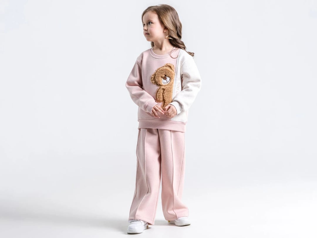 Girls' Teddy Bear Sweatshirt and Trousers Set - Pink - Pampal Kids - by Peralane
