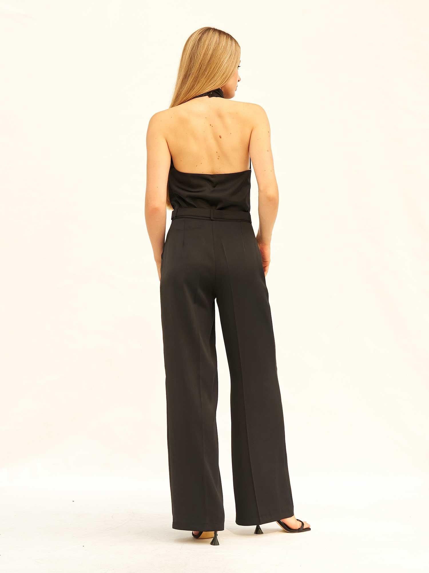 Black Sleeveless Wide-Leg Jumpsuit with Belt - Lefon - by Peralane - photo 3