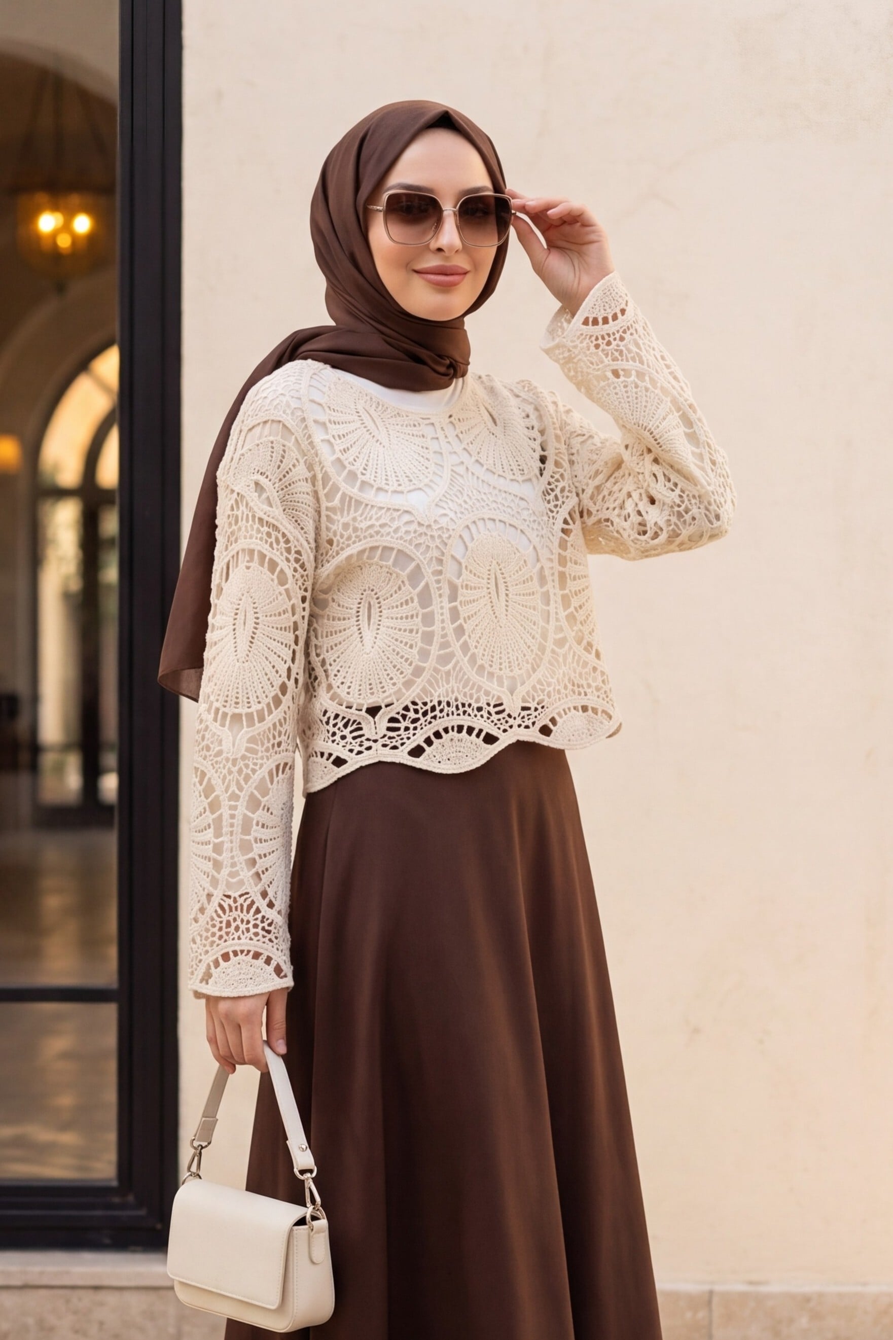 Lace Knit Tricot Blouse - Ecru - Podyumplus - by Peralane