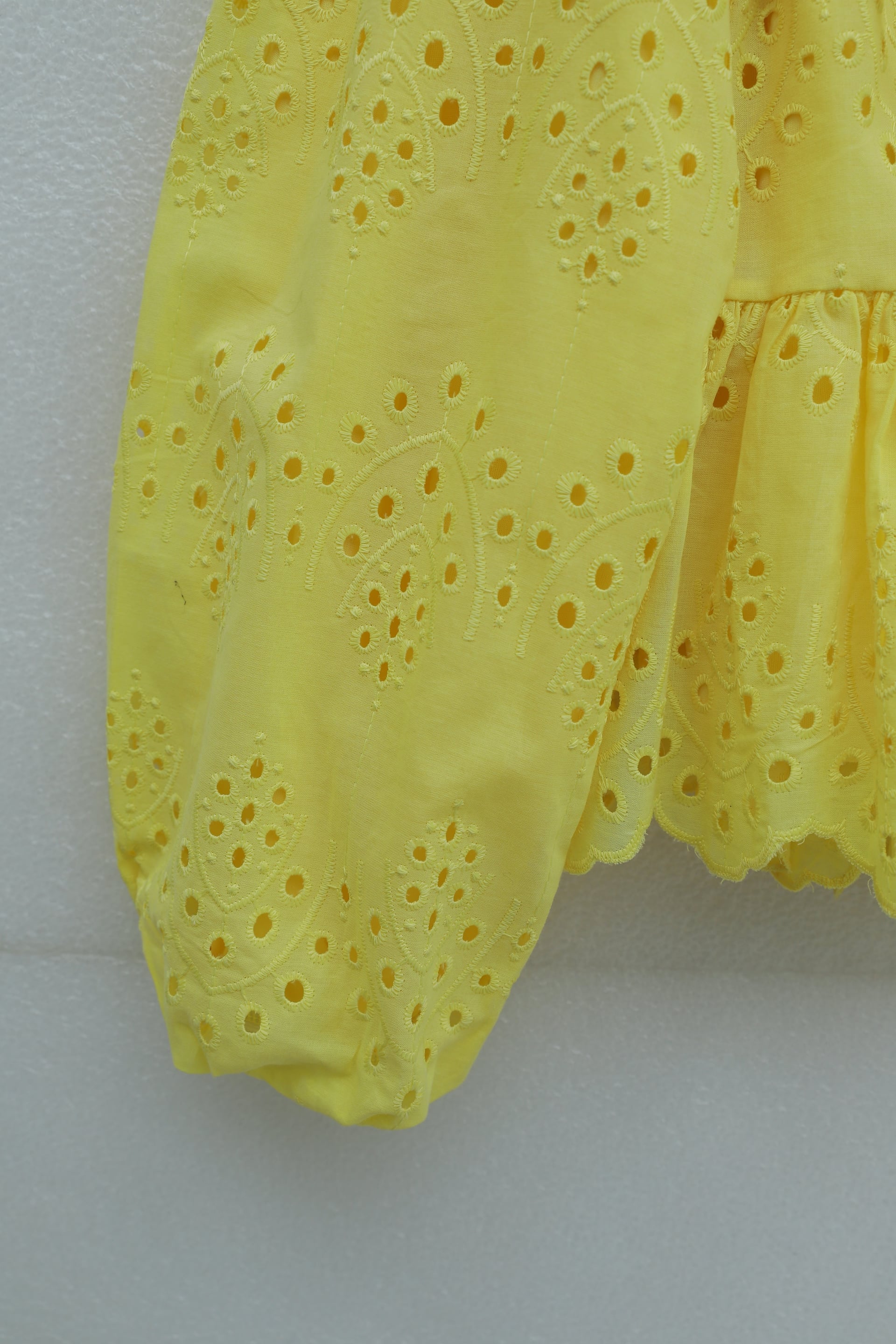 Yellow Eyelet Cotton Blend Two-Piece Set with Puff Sleeves and Belt - Podyumplus - by Peralane - photo 8