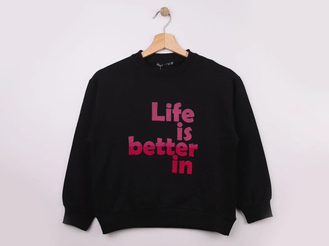 Life Printed Girls Sweatshirt Black - First Kids - by Peralane