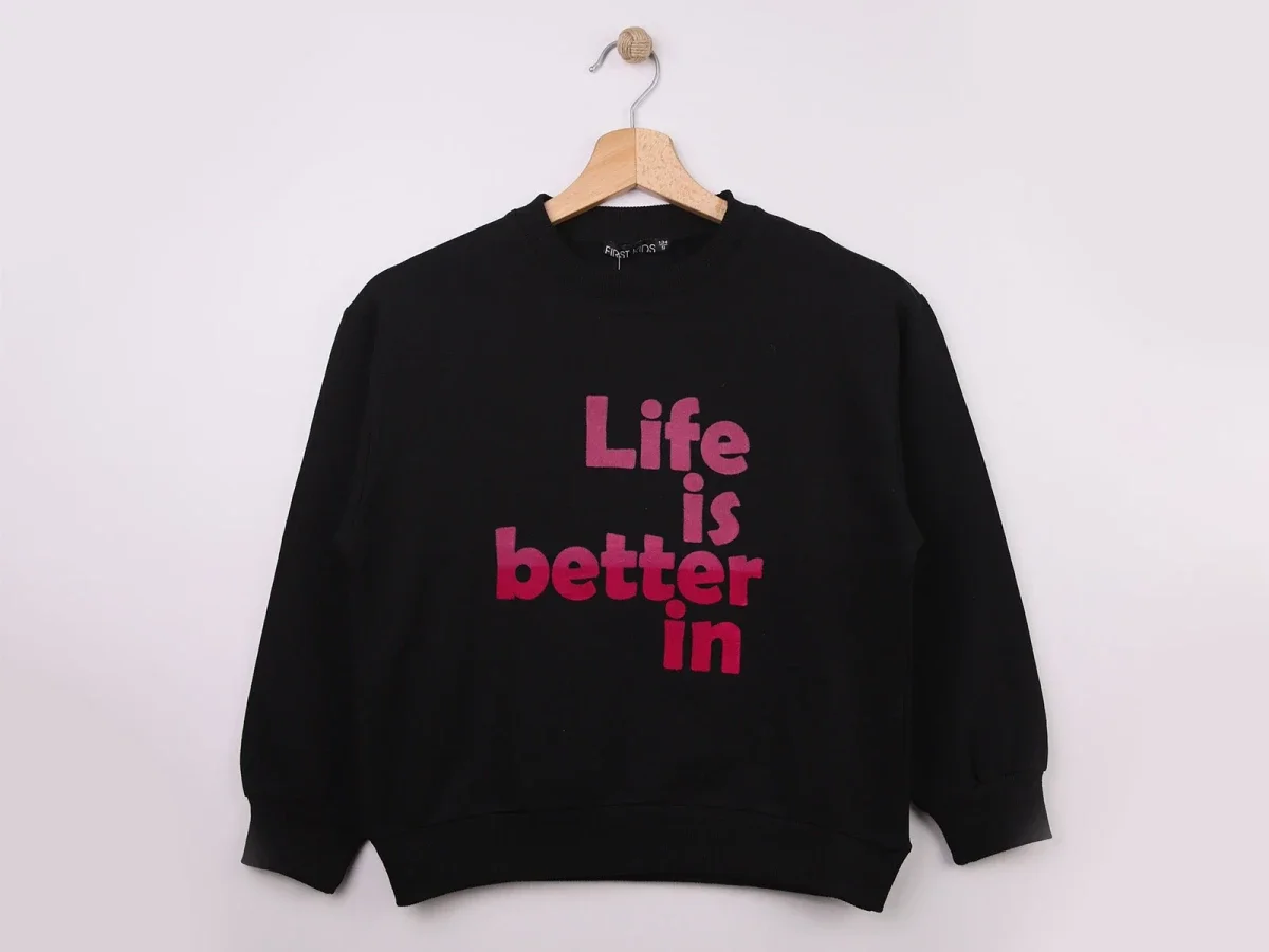 Life Printed Girls Sweatshirt Black - First Kids - by Peralane