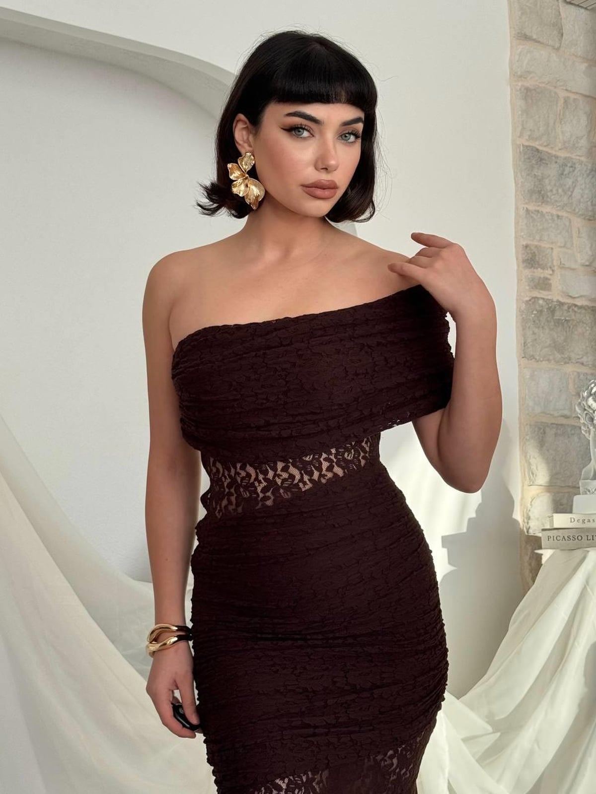 Tiva Midi Dress ETK-00826 in Brown - Etika - by Peralane