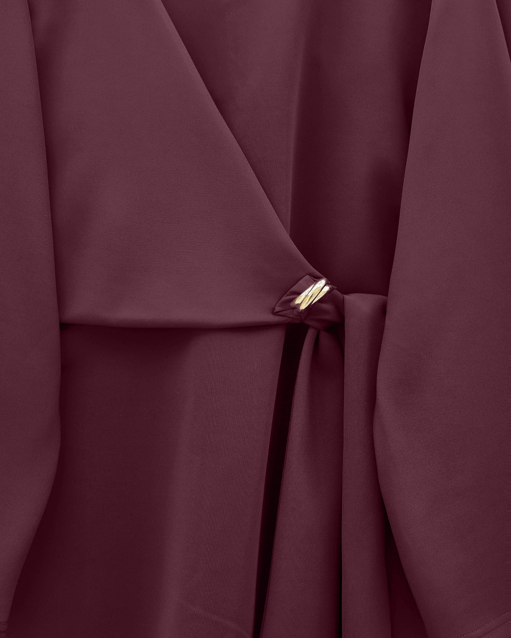 Burgundy Scuba Two-Piece Set with Buckle Cross-Tie Top and Slit Trousers - Podyumplus - by Peralane - photo 3