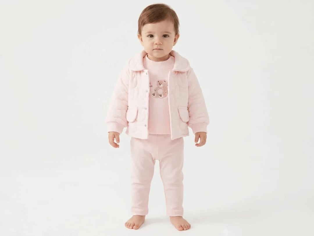 Quilted Jacket, Top & Trousers Baby Set - Pink - Pookie - by Peralane