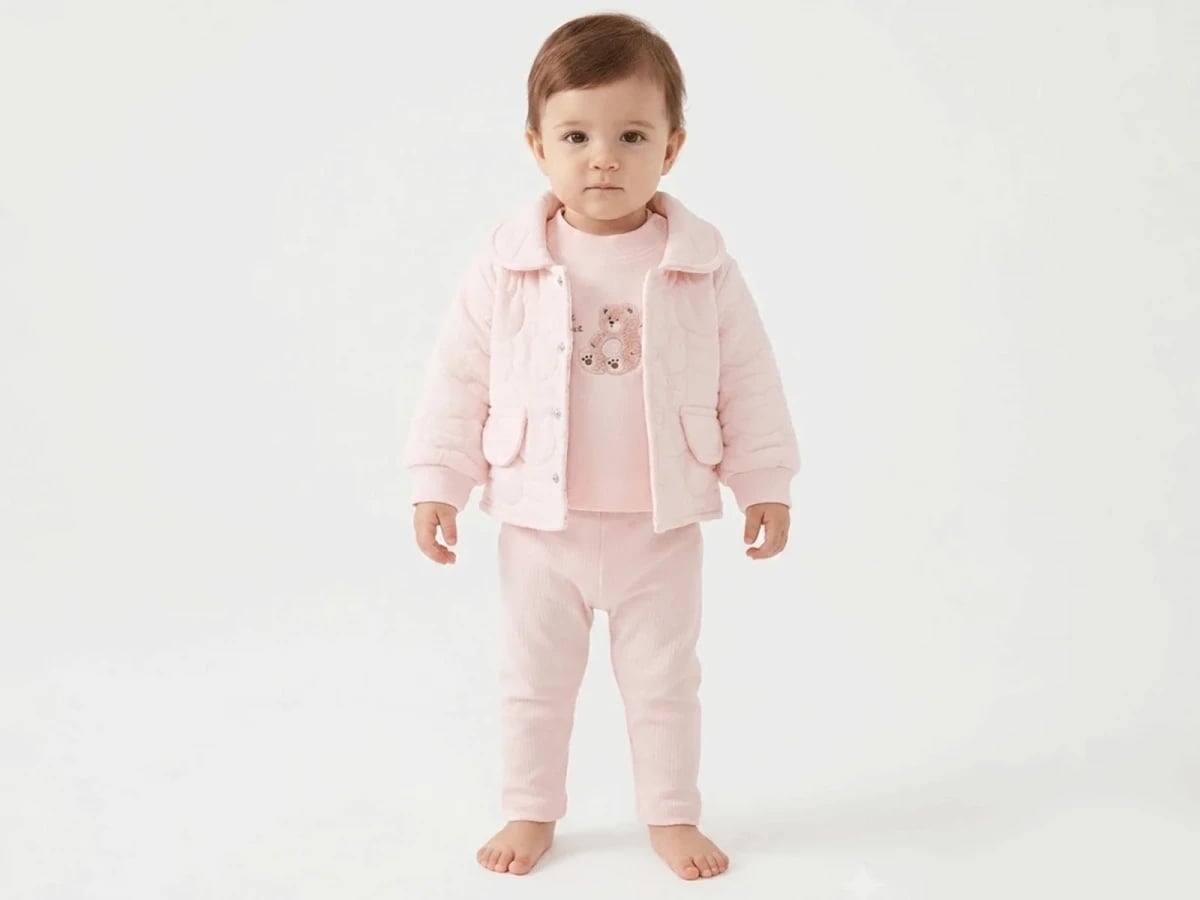 Quilted Jacket, Top & Trousers Baby Set - Pink - Pookie - by Peralane