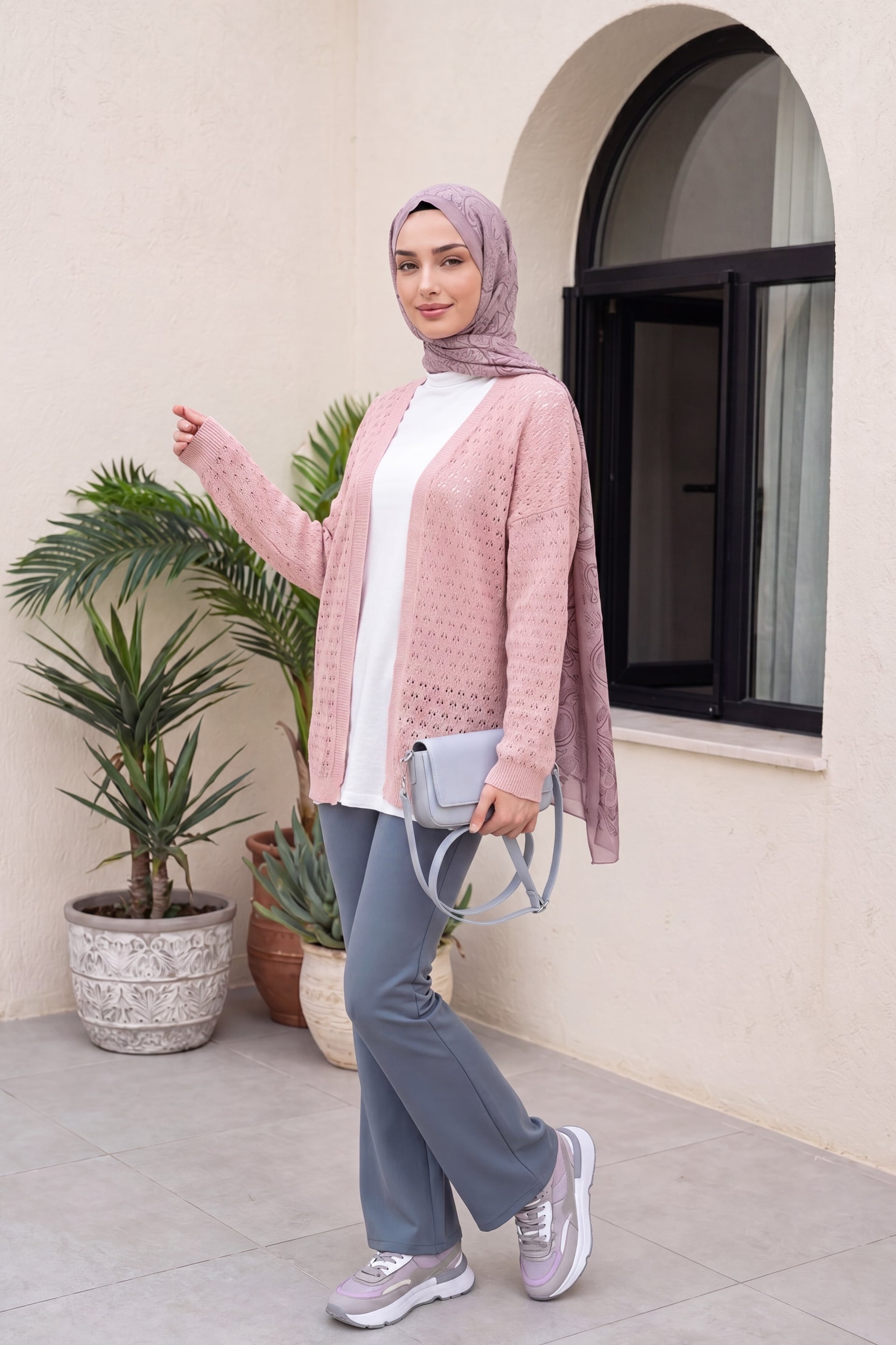 Openwork Relaxed Knit Cardigan - Powder - Podyumplus - by Peralane - photo 4
