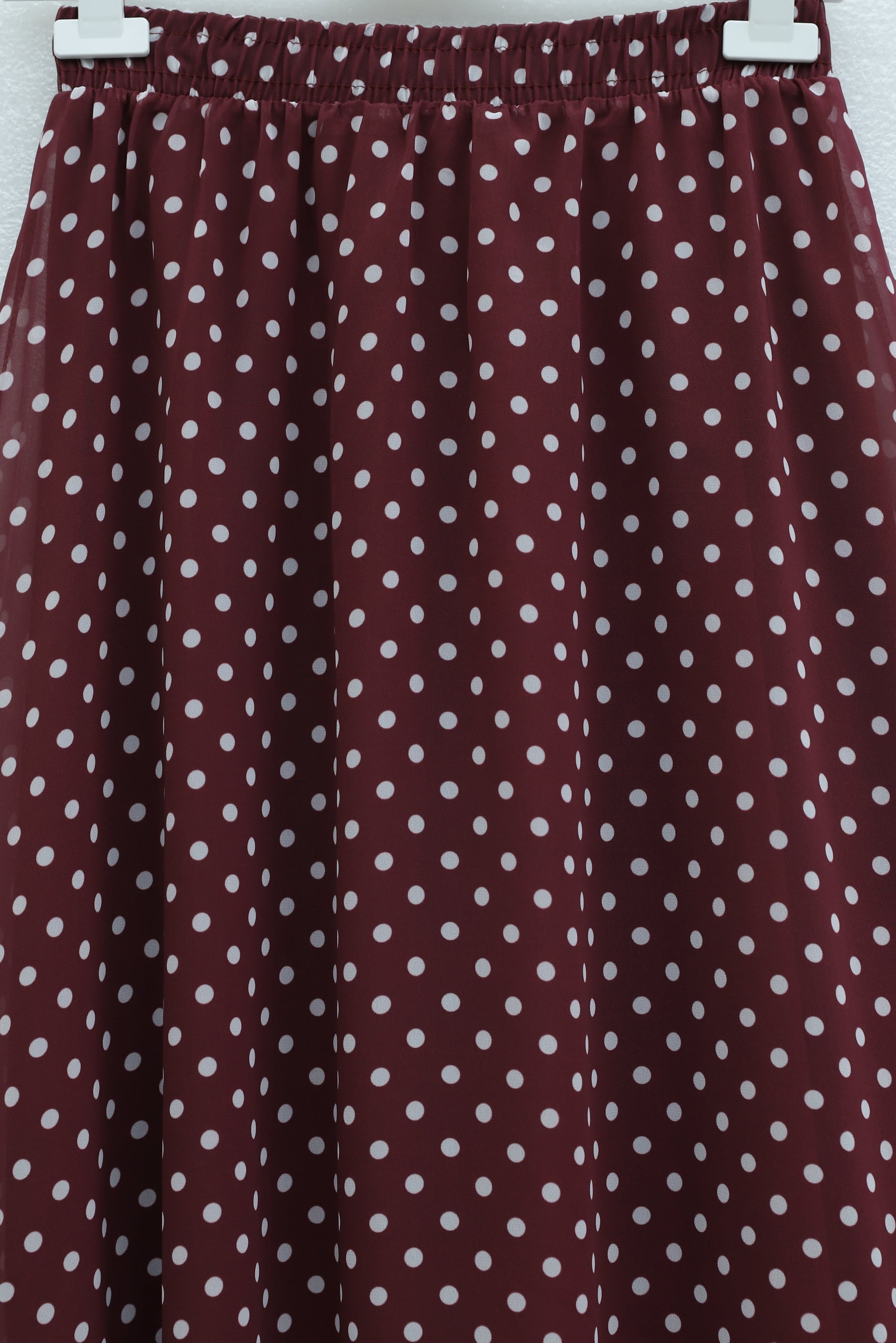 Polka Dot Elasticated Waist Lined Chiffon Skirt - Burgundy - Podyumplus - by Peralane - photo 4