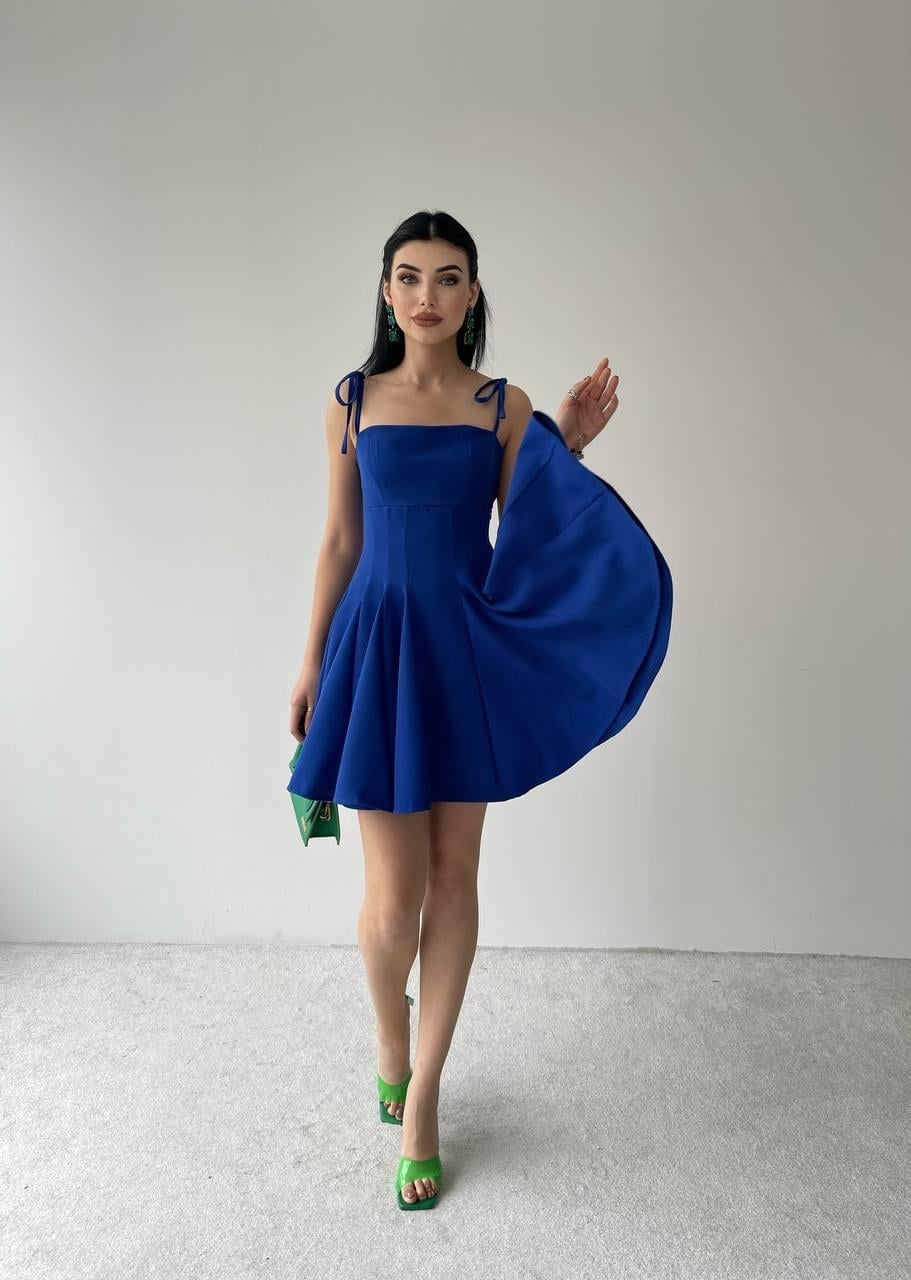 Women's Sleeveless A-Line Mini Dress with Square Neckline - Sax Blue - Etika - by Peralane