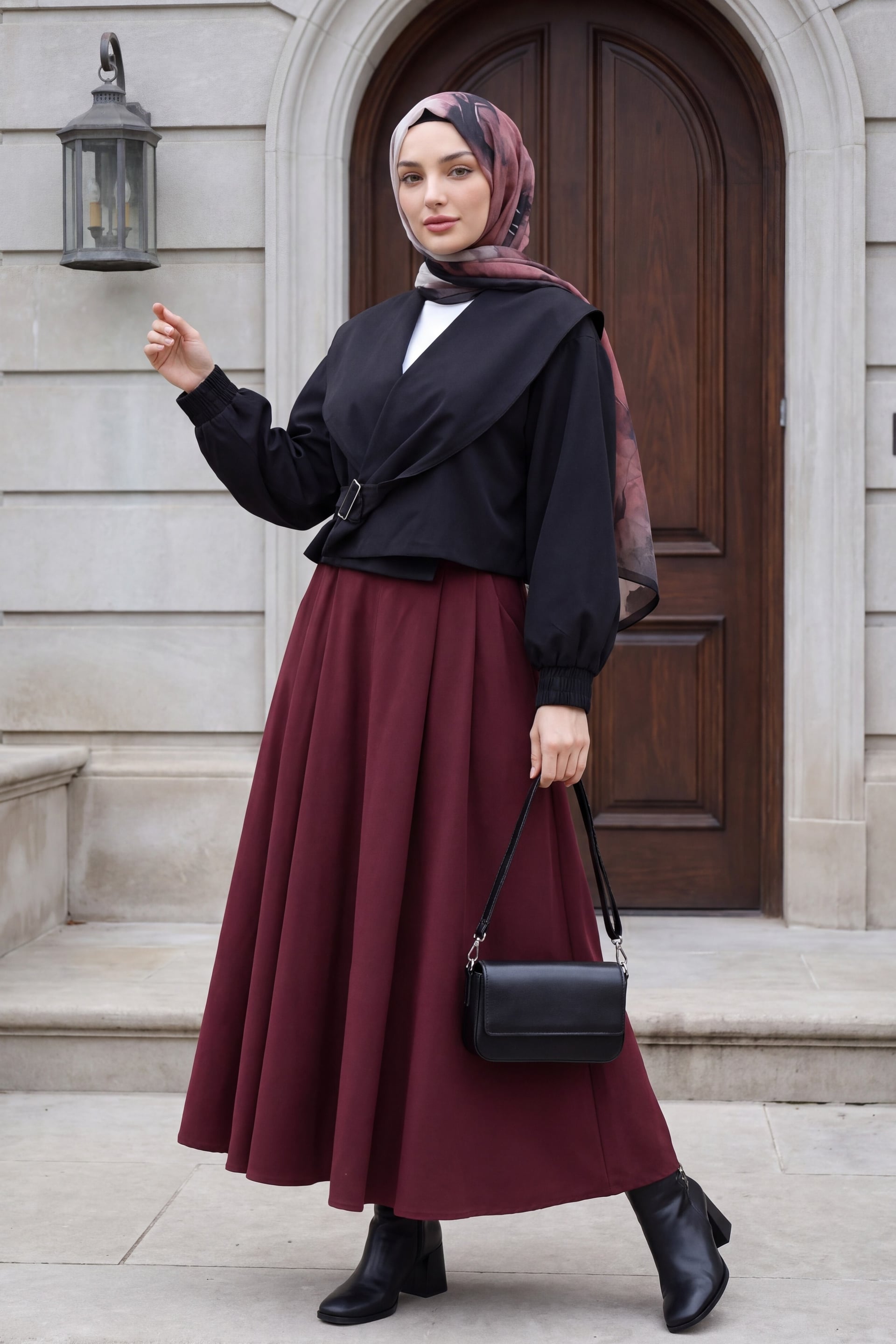 Black Wrap-Style Crop Jacket with Buckle Belt and Peplum Hem - Podyumplus - by Peralane - photo 4