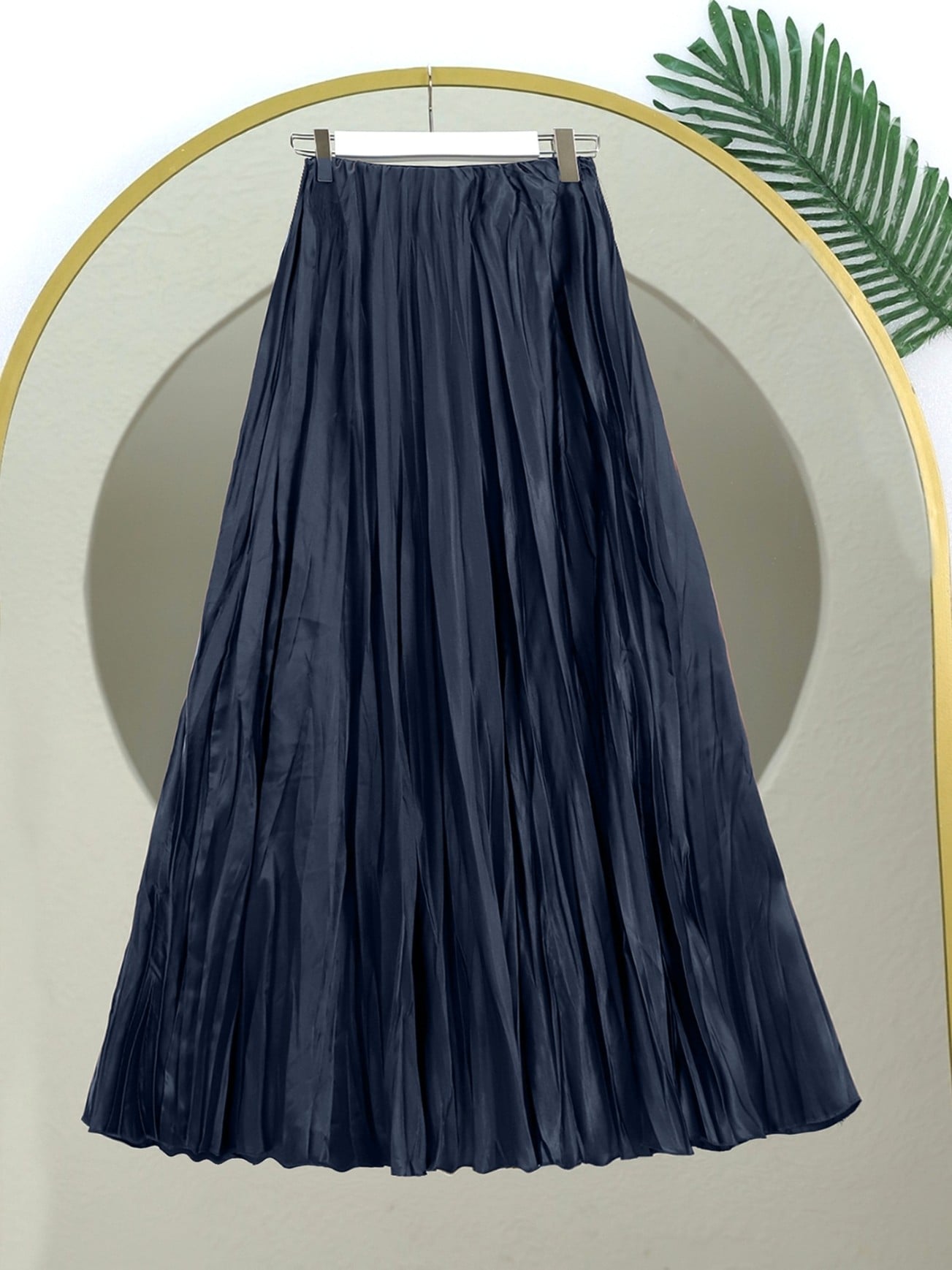 Navy Blue Elasticated Waist Satin Pleated Maxi Skirt - Podyumplus - by Peralane