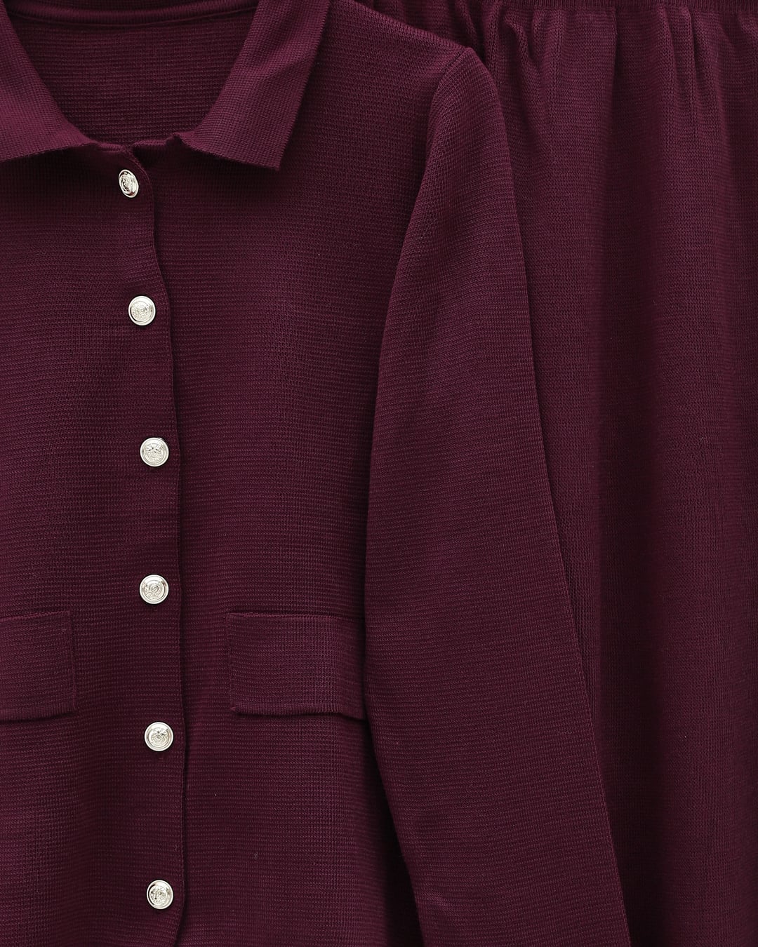 Front Button Skirted Collared Knit Set - Burgundy - Podyumplus - by Peralane - photo 4