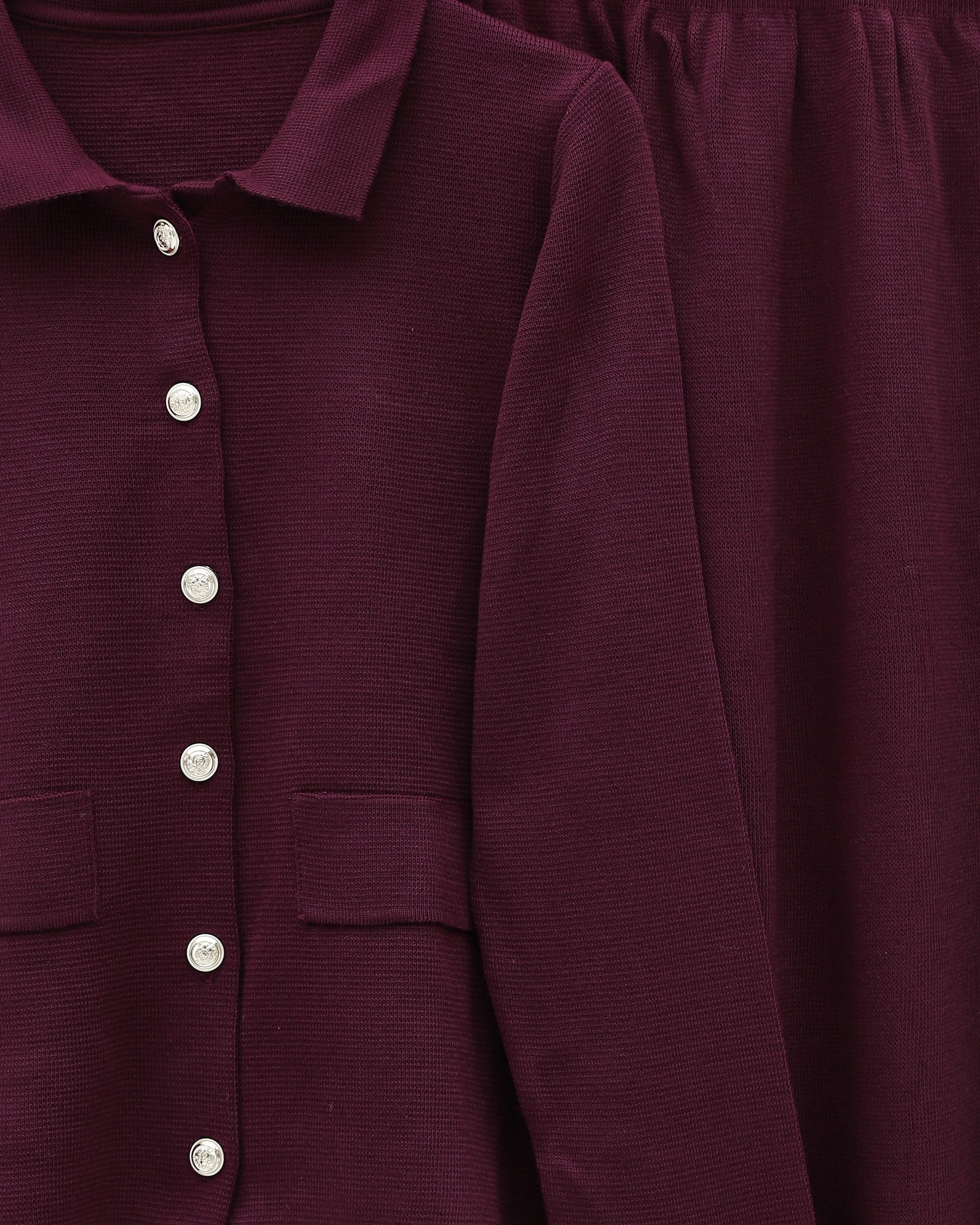 Front Button Skirted Collared Knit Set - Burgundy - Podyumplus - by Peralane - photo 4