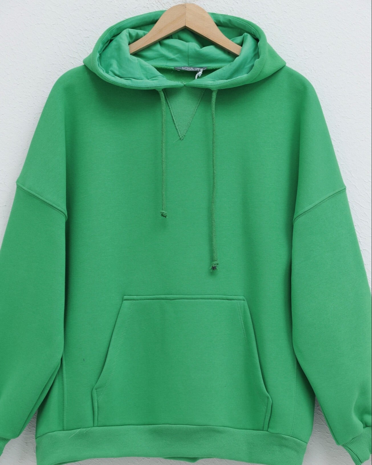 Hooded Kangaroo Pocket Brushed Sweatshirt - Green - Podyumplus - by Peralane - photo 4