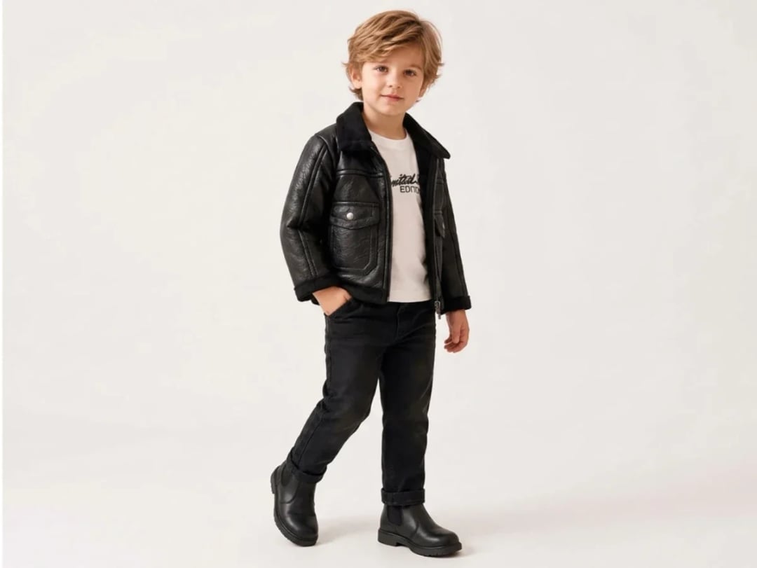 Boys' 3-Piece Set with Faux Leather Jacket - Black - Canoz - by Peralane