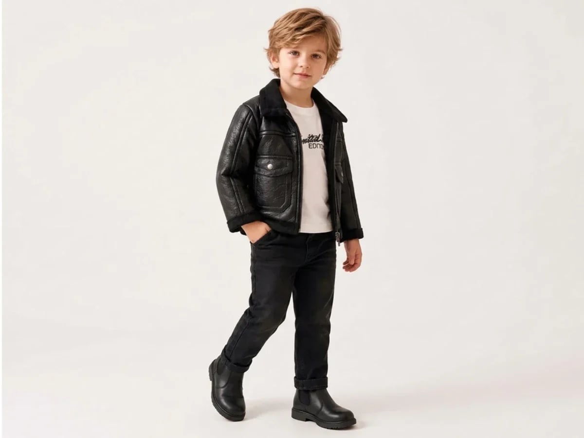Boys' 3-Piece Set with Faux Leather Jacket - Black - Canoz - by Peralane