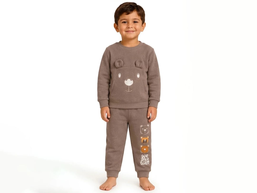 Bear Print Kangaroo Pocket 3-Thread Fleece Boys' Set - Bittos Kids - by Peralane