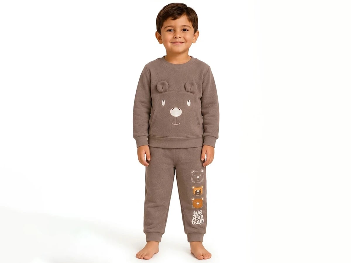 Bear Print Kangaroo Pocket 3-Thread Fleece Boys' Set - Bittos Kids - by Peralane