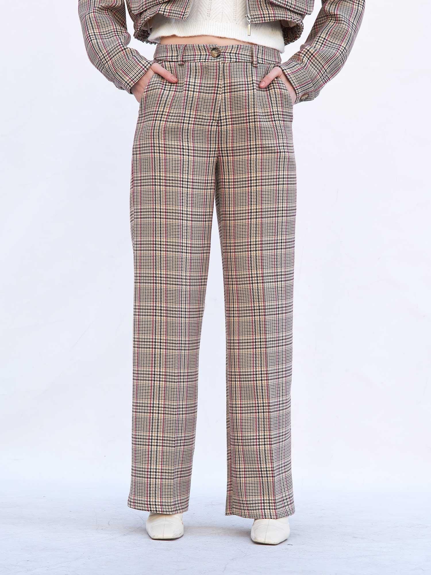 Plaid Print High-Waist Wide-Leg Trousers with Cropped Jacket Co-ord Set - Lefon - by Peralane - photo 5