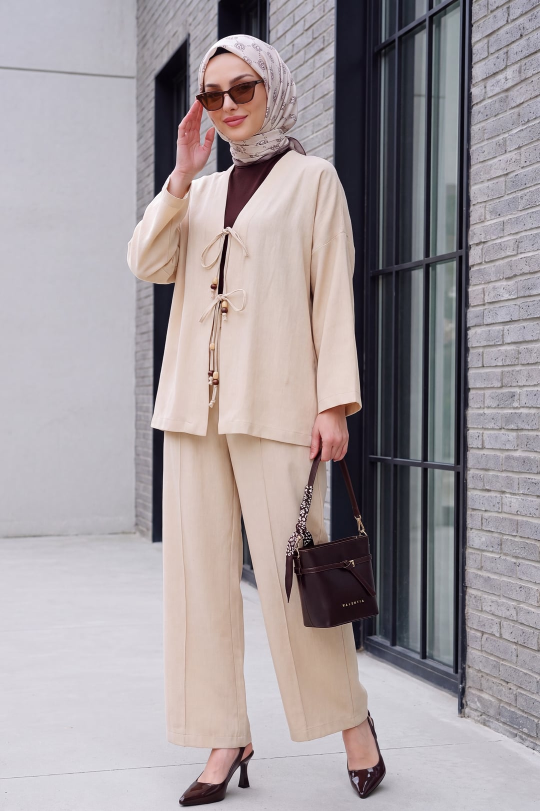 Women's Beige Linen Kimono Two-Piece Set 6727 - Bigdart - by Peralane - photo 2