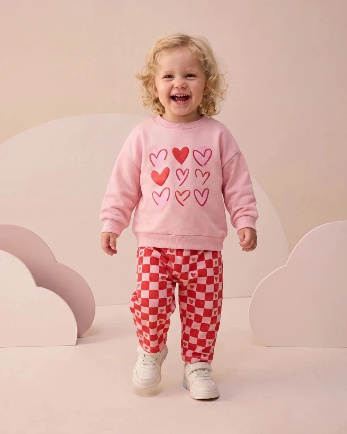 Girls' Two-Piece Lounge Set - Red and Pink Hearts - Interkidsy - by Peralane