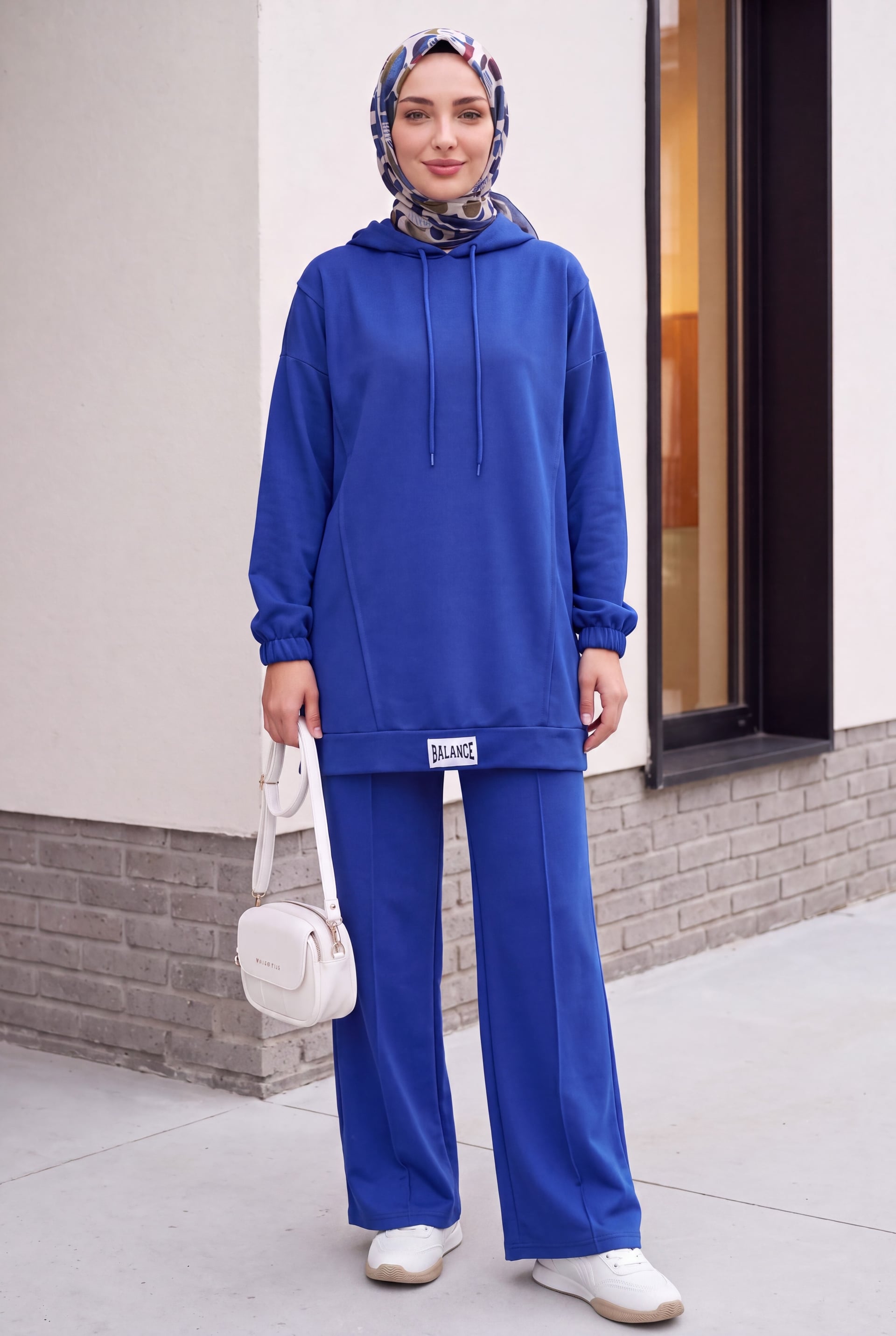 Hooded Jersey Two-Piece Set with Logo Detail - Sax Blue - Podyumplus - by Peralane