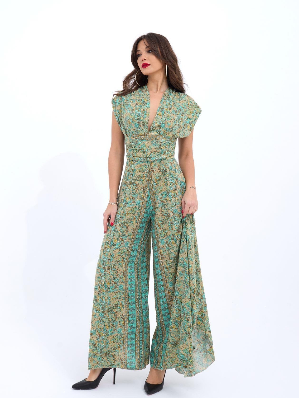 Women's Paisley Print Wide-Leg Jumpsuit with Self-Tie Belt - Fame - by Peralane - photo 3
