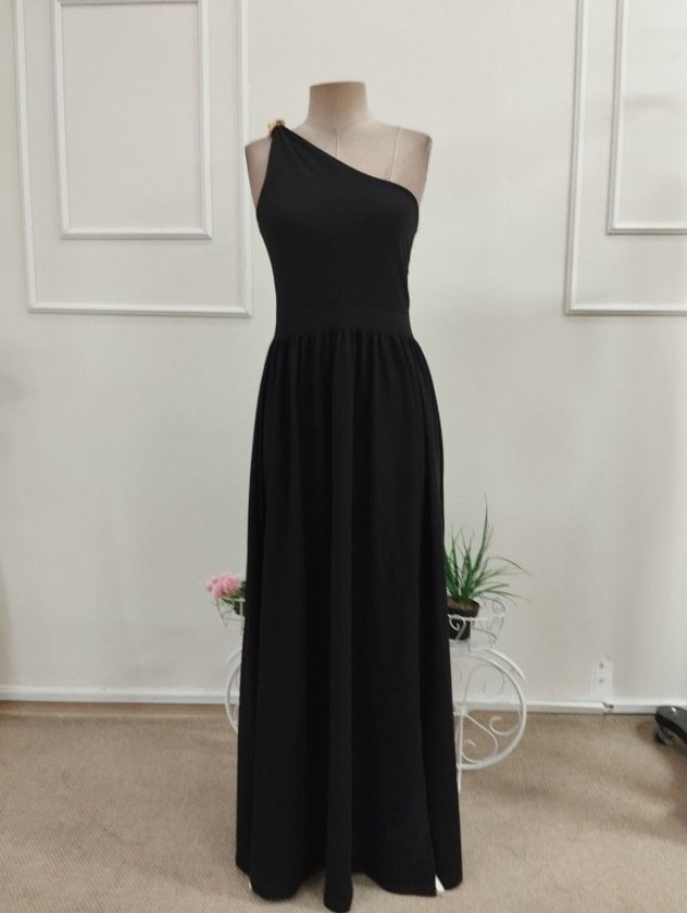 Women's One-Shoulder Long Crepe Dress with Slit - Janes - by Peralane - photo 8