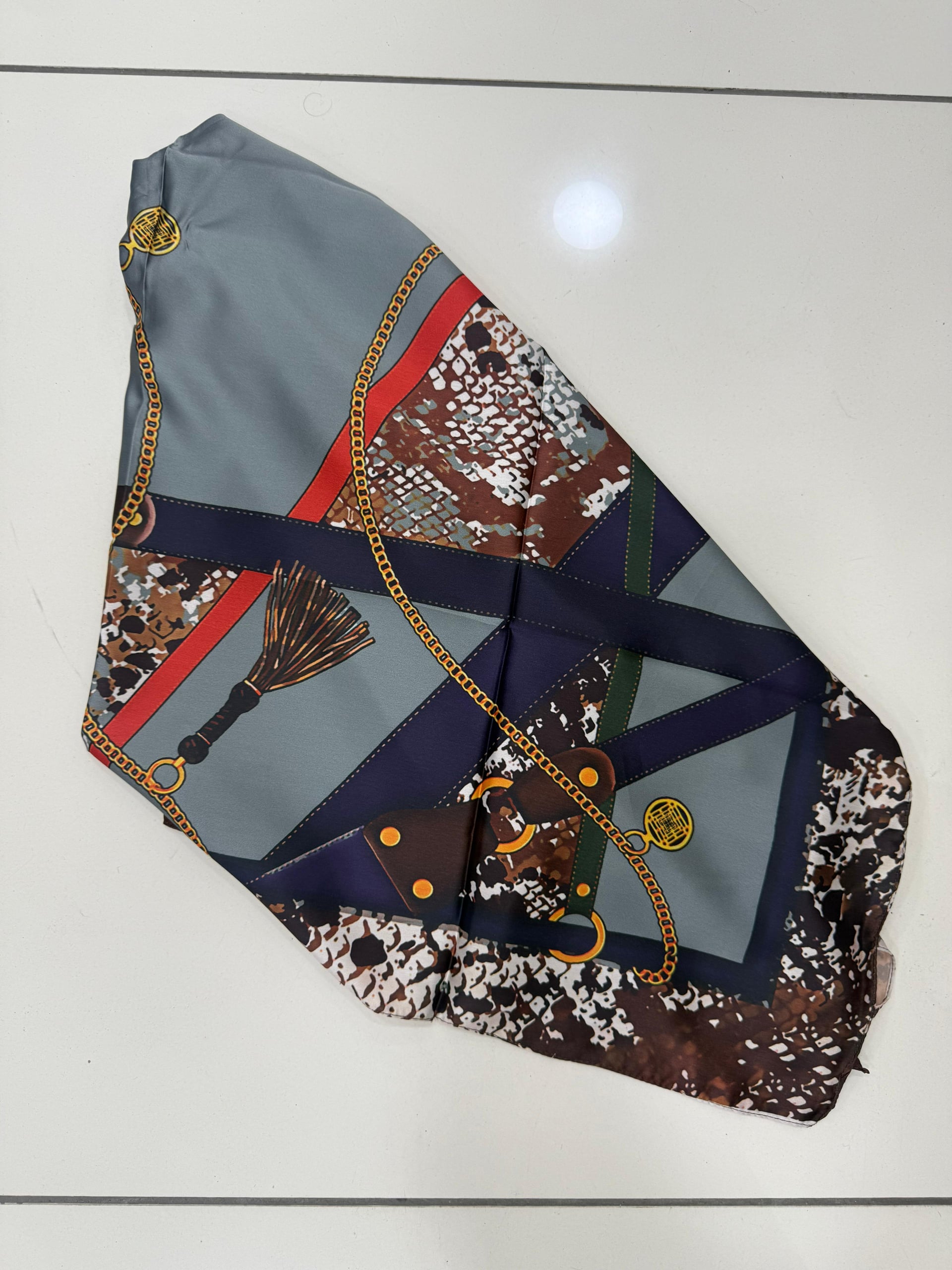 Chain Print Navy Blue Double-Sided Bandana Scarf 90x90 cm - Nesvay - by Peralane - photo 3