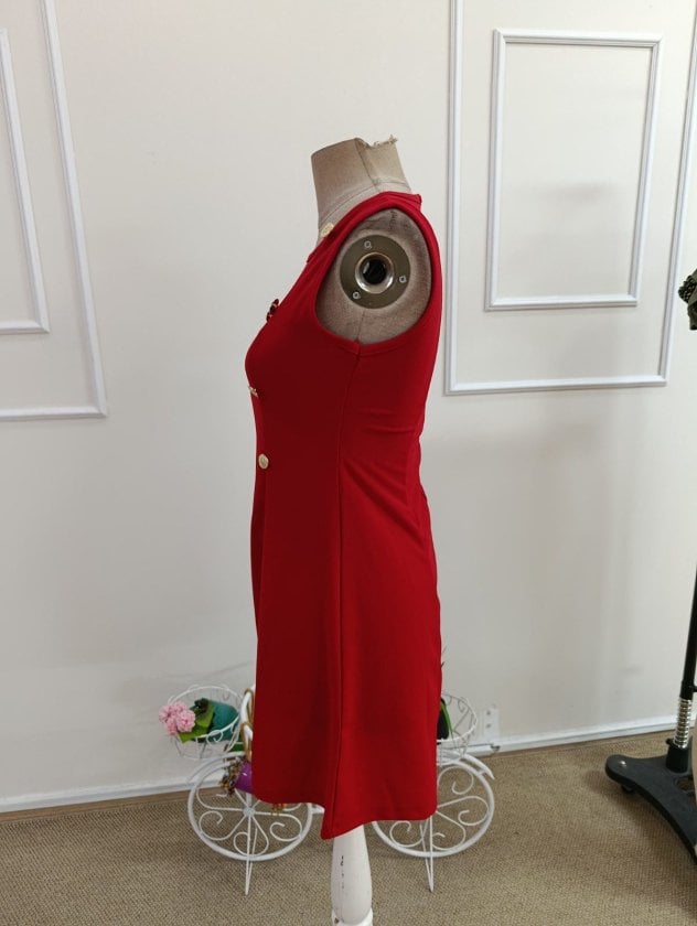 Women's Sleeveless Red Double-Breasted Midi Crepe Dress - Janes - by Peralane - photo 5