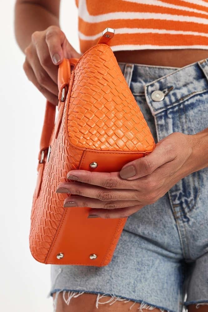 Orange Woven Texture Women's Handbag with Adjustable Strap - Aron Atelier - by Peralane - photo 5