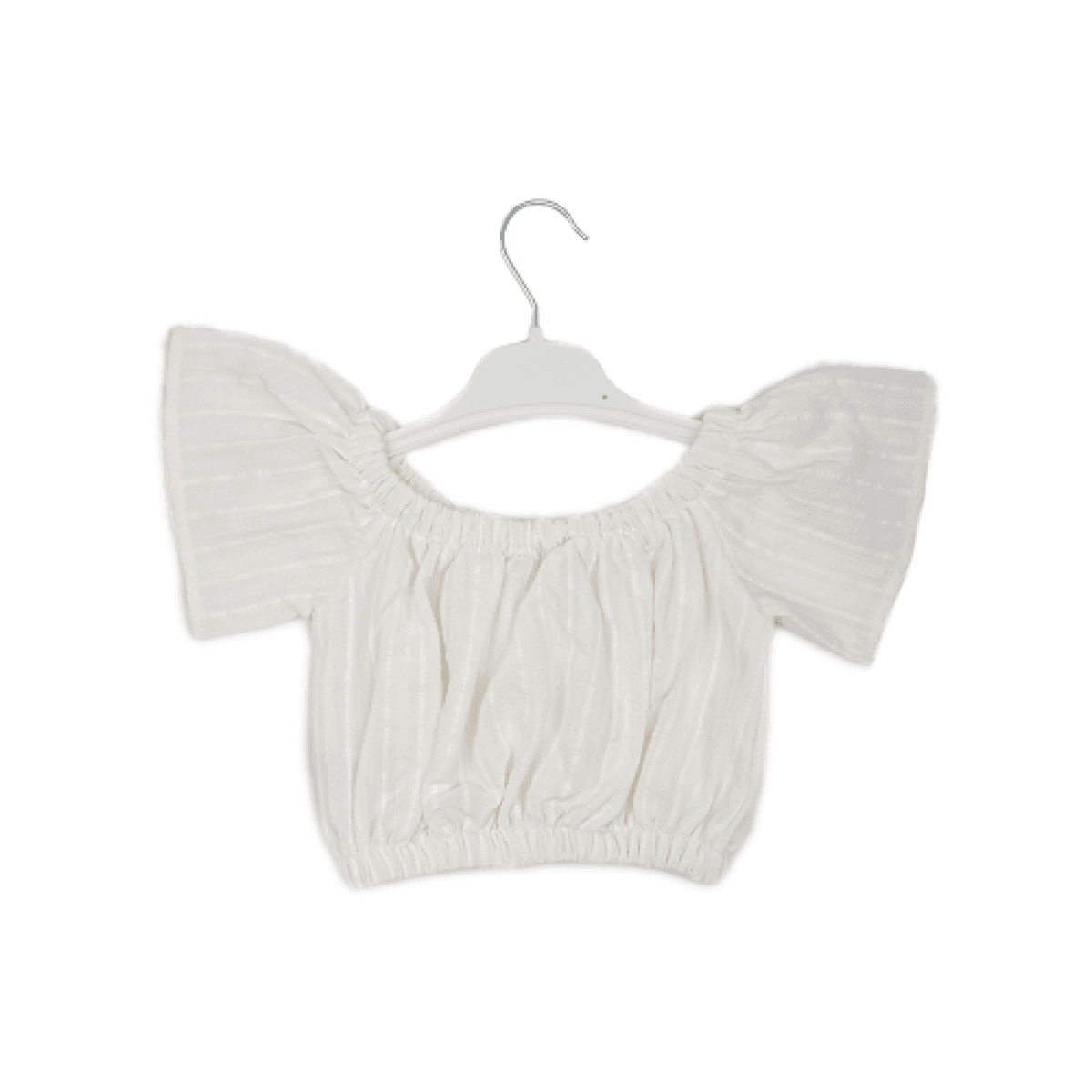 Girls' Off-Shoulder Crop Top with Flutter Sleeves - Ecru (Pack of 4) - Busra Bebe - by Peralane