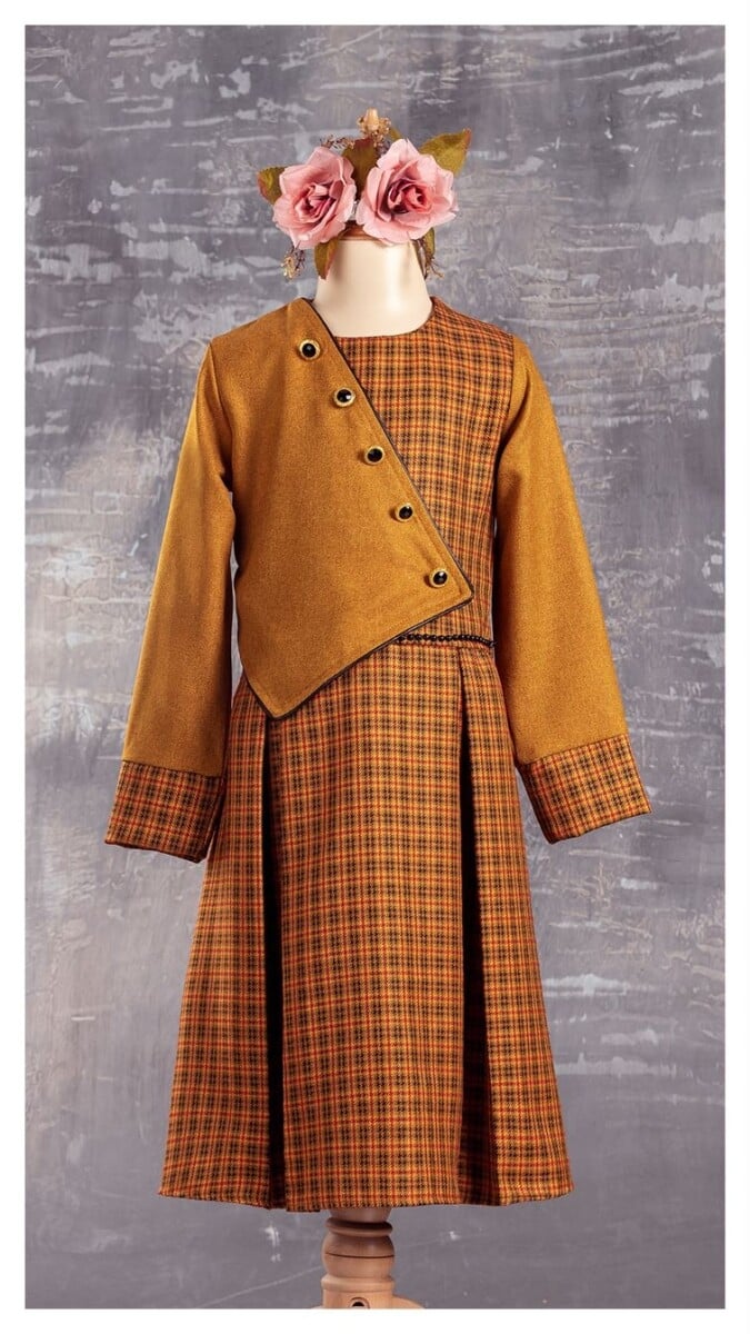 Girl's Pleated Plaid Dress with Asymmetric Overlay - Powder - Tivido - by Peralane