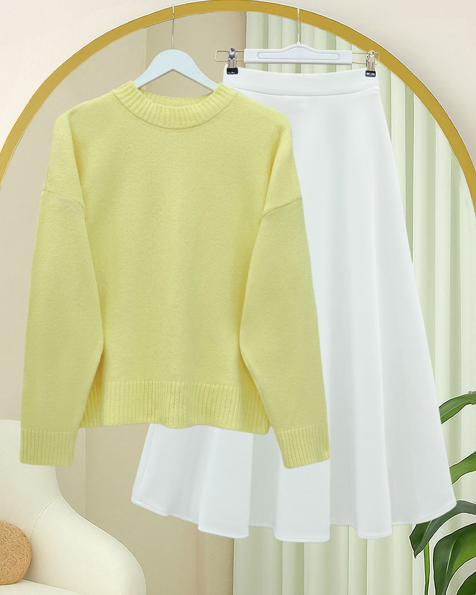 Half-Collar Relaxed Knit Sweater - Yellow - Podyumplus - by Peralane - photo 3