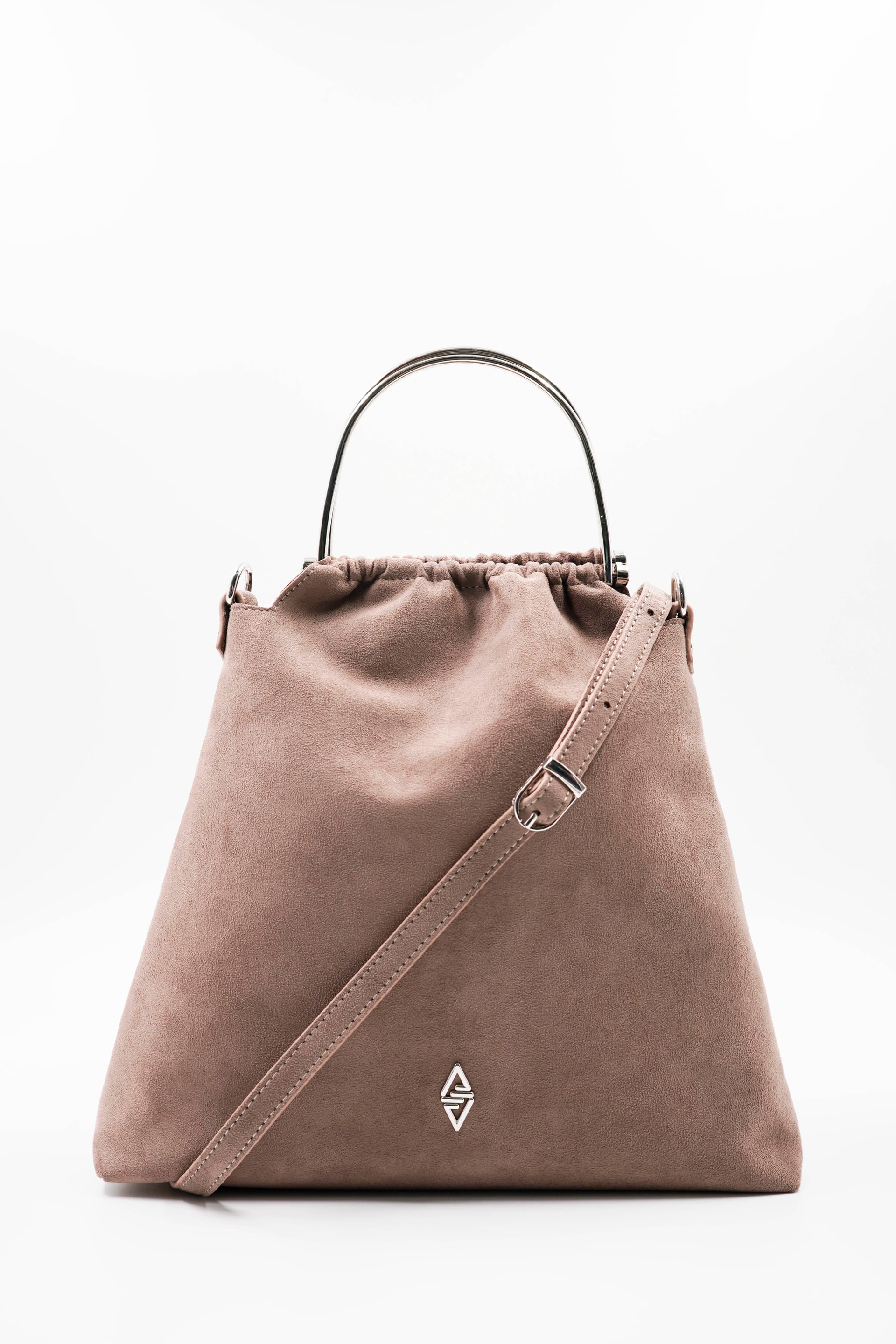 Caren Taupe Suede Effect Women's Handbag and Shoulder Bag with Silver Hardware - Aron Atelier - by Peralane - photo 3