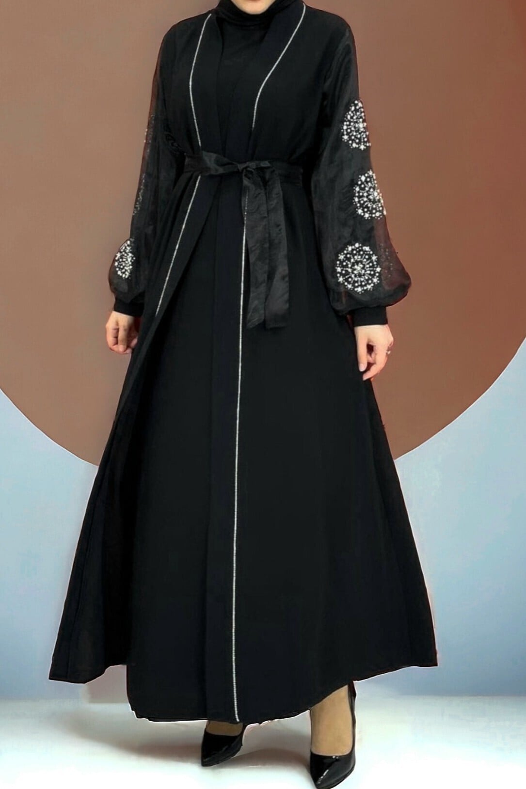 Black Belted Abaya with Pearl and Stone Detailing – Women's Modest Wear - Podyumplus - by Peralane - photo 6