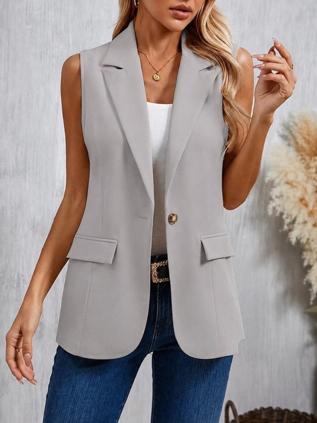 Women's Sleeveless Single-Button Blazer with Lapel Collar - Janes - by Peralane - photo 2