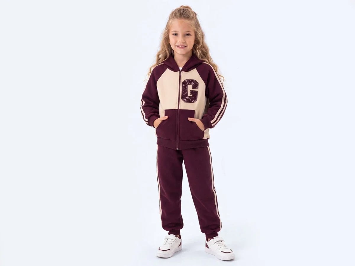 Girls' Embroidered G Zip-Up Hoodie and Trousers Tracksuit Set - Feely Kids - by Peralane