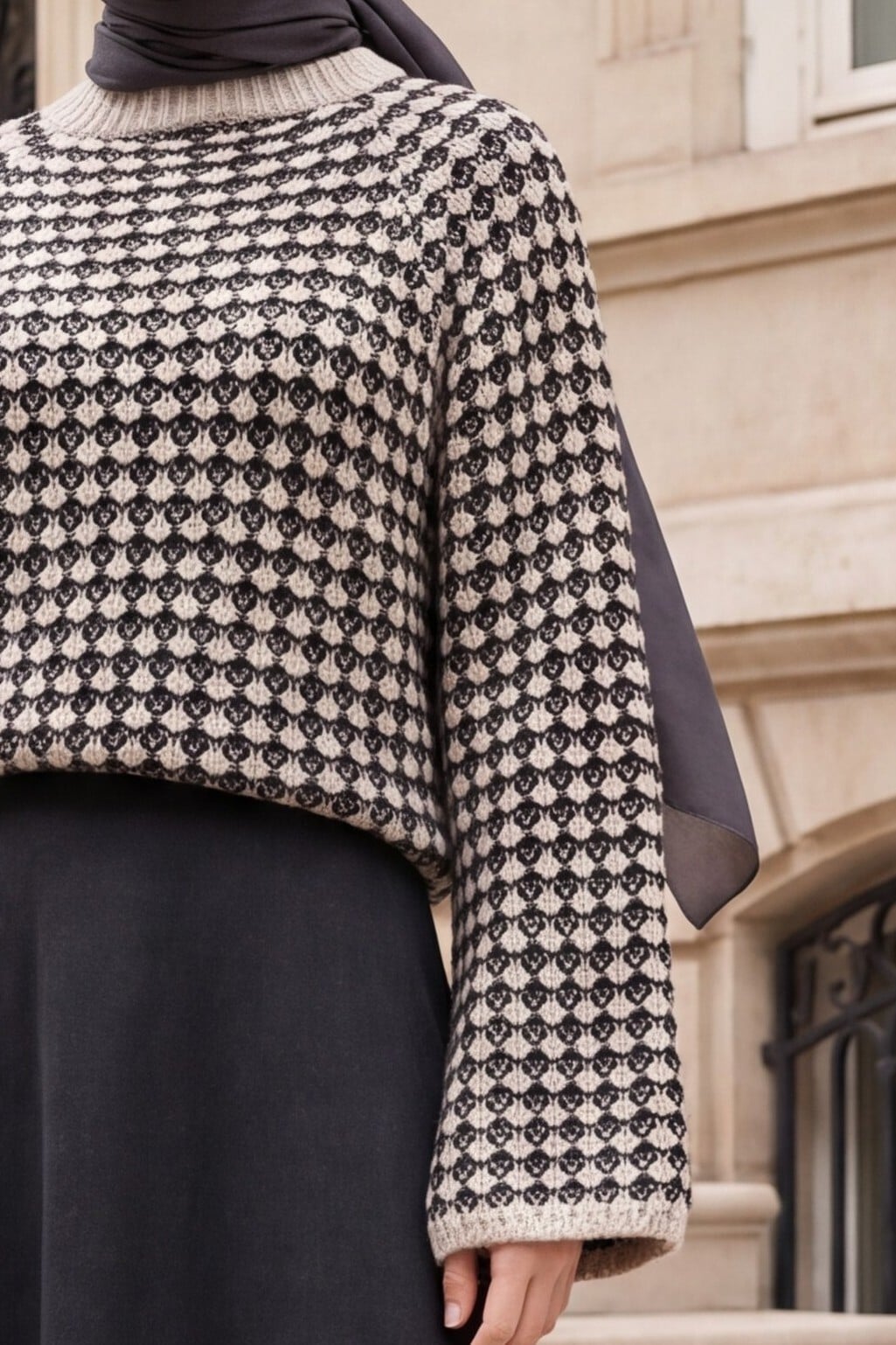 Herringbone Knit Spanish Sleeve Sweater - Beige - Podyumplus - by Peralane - photo 6