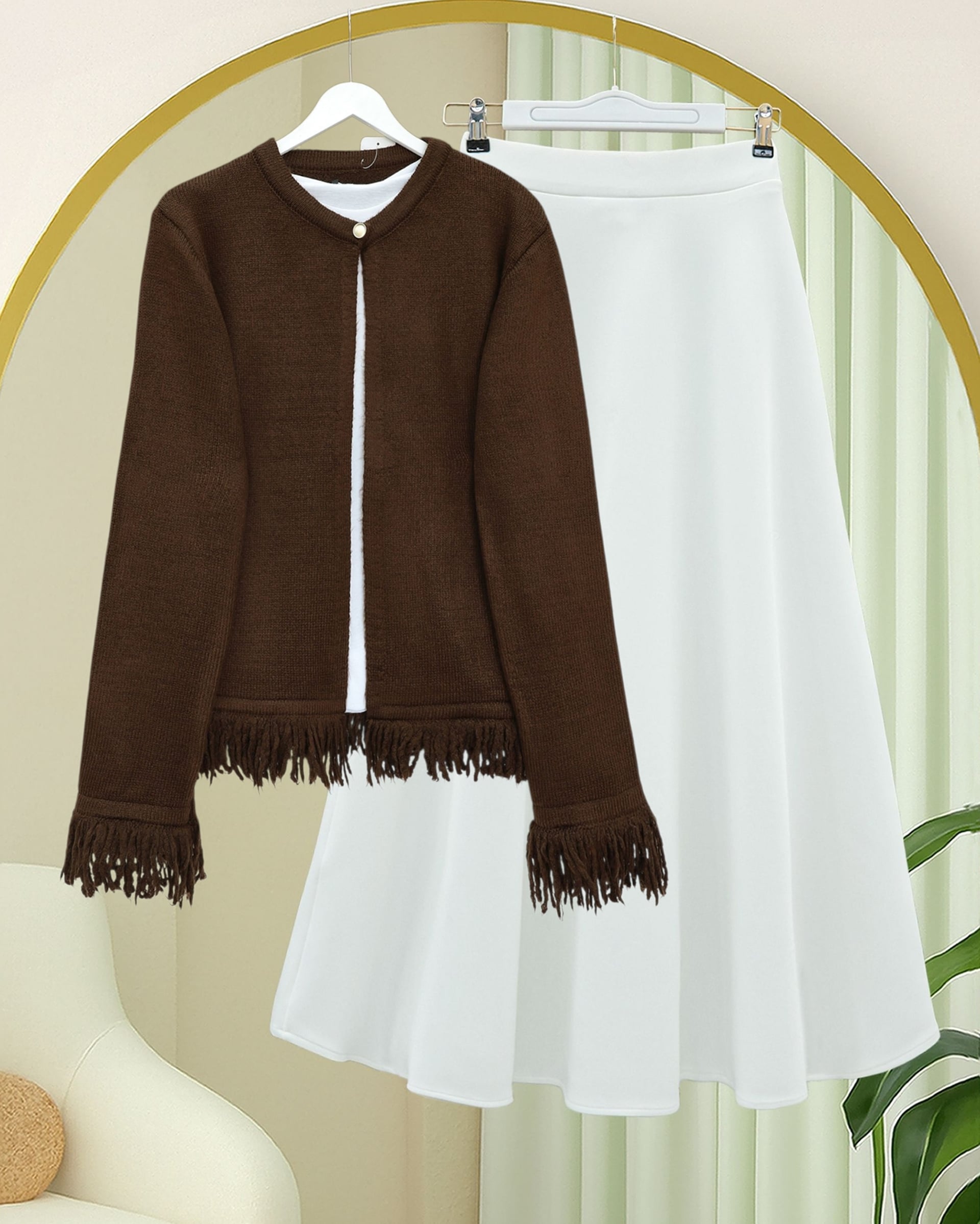 Single Button Fringed Soft Knit Cardigan - Brown - Podyumplus - by Peralane - photo 3