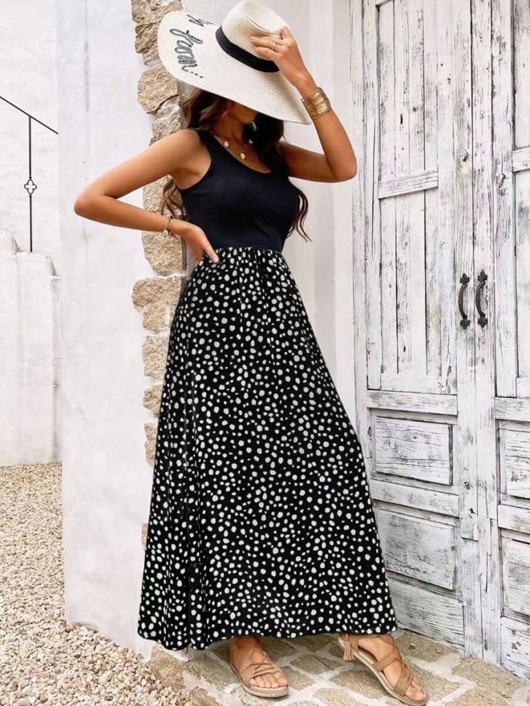 Women's Sleeveless Round Neck Two-Piece Dress Set with Polka Dot Skirt - Janes - by Peralane - photo 3