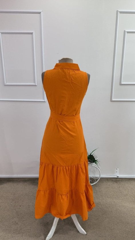 Women's Sleeveless Collared Button-Front Long Tricoton Dress with Belt - Janes - by Peralane - photo 6