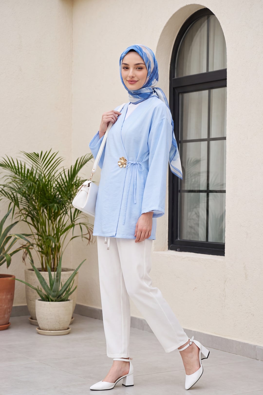 Side Wrap Tie Detail Modal Tunic - Baby Blue - Podyumplus - by Peralane - photo 5