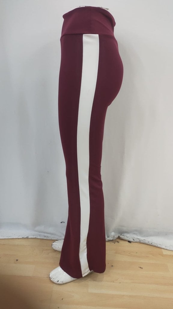Women's High Waist Flared Leggings with Side Stripes - Dark Red - Janes - by Peralane - photo 6