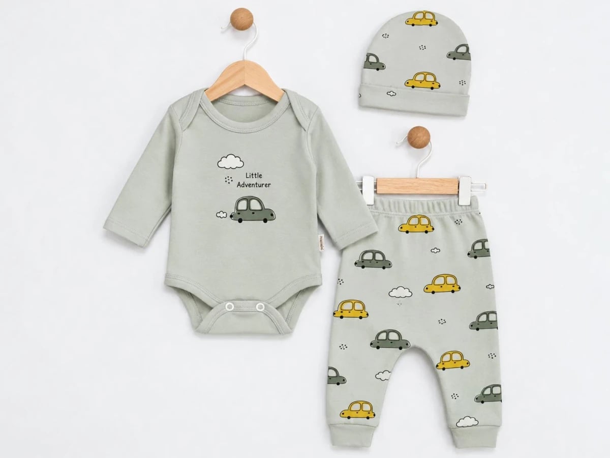 Baby Boy Car Print 3-Piece Set Bodysuit, Trousers and Hat - Supermini - by Peralane