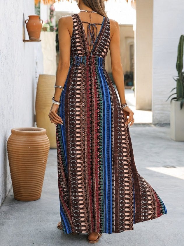 Women's Sleeveless Deep V-Neck Patterned Maxi Suprem Dress - Janes - by Peralane - photo 3