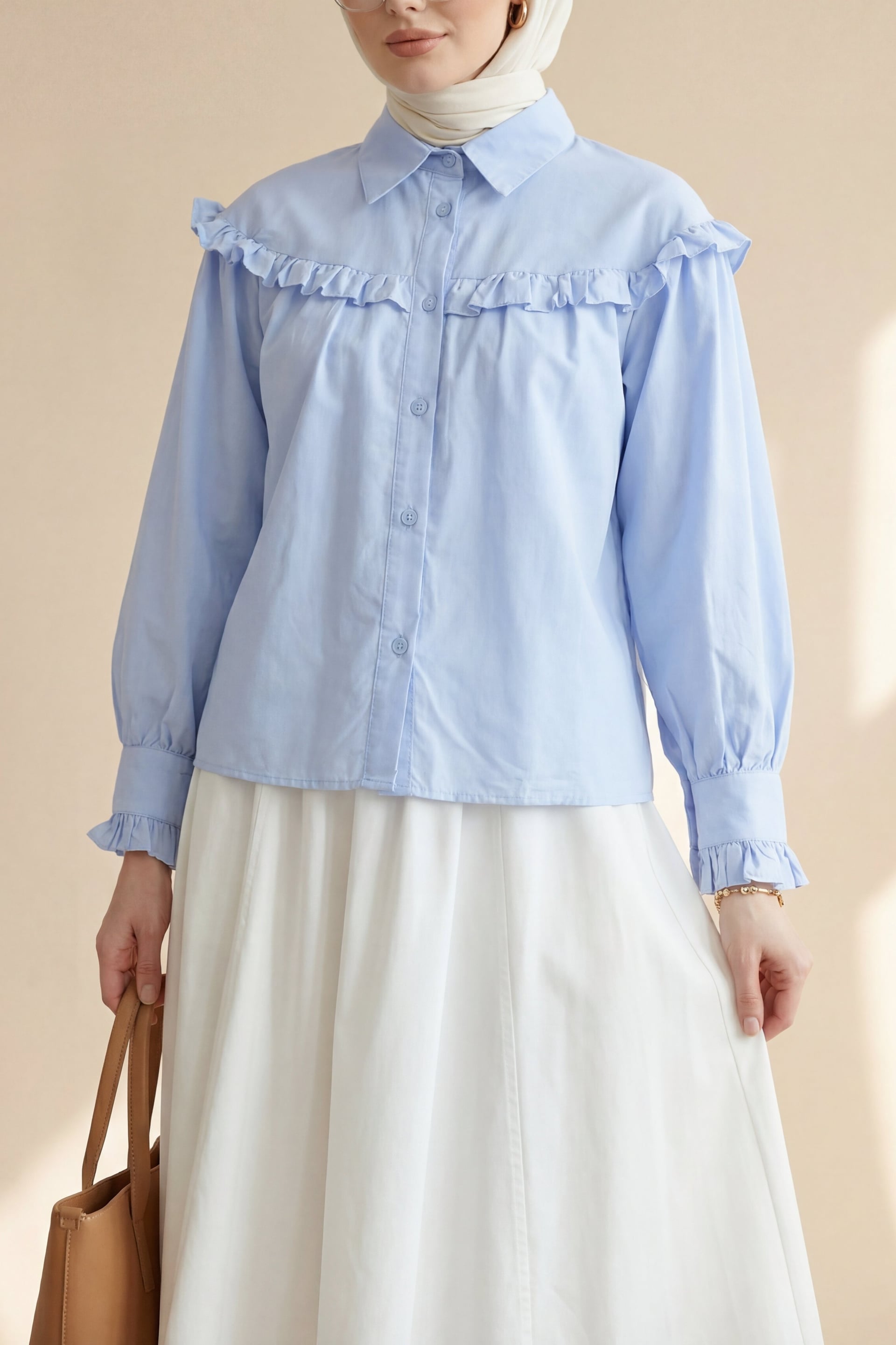 Ruffled Short Blouse - Baby Blue - Podyumplus - by Peralane