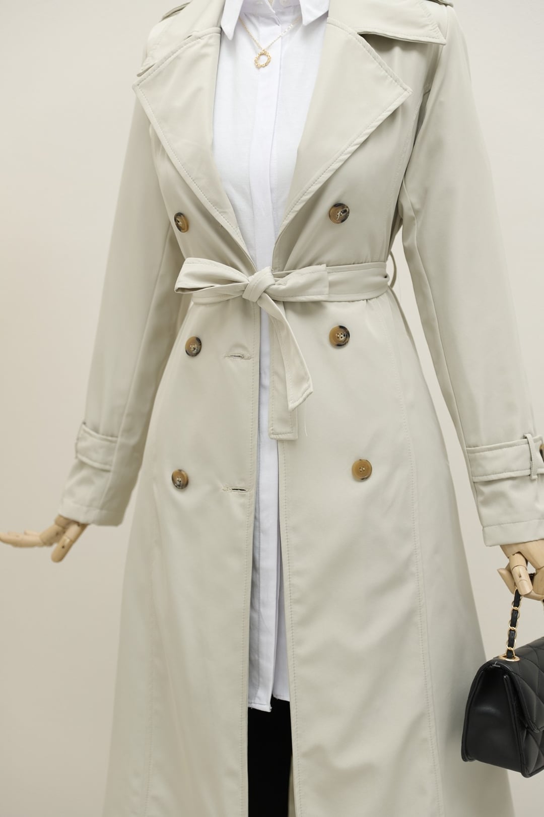 Lined Belted Trench Coat - Stone - Podyumplus - by Peralane - photo 4